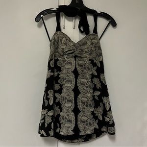 White House Black Market Lined Silk Lace Print Halter Top W/Back Zipper, 6